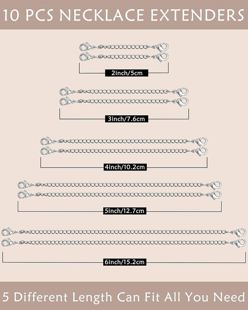 OHINGLT Necklace Extender 10Pcs Chain Extenders for Necklaces Bracelet, Silver Plated Stainless Steel Extension Chain for Women Jewelry Making - Image 2